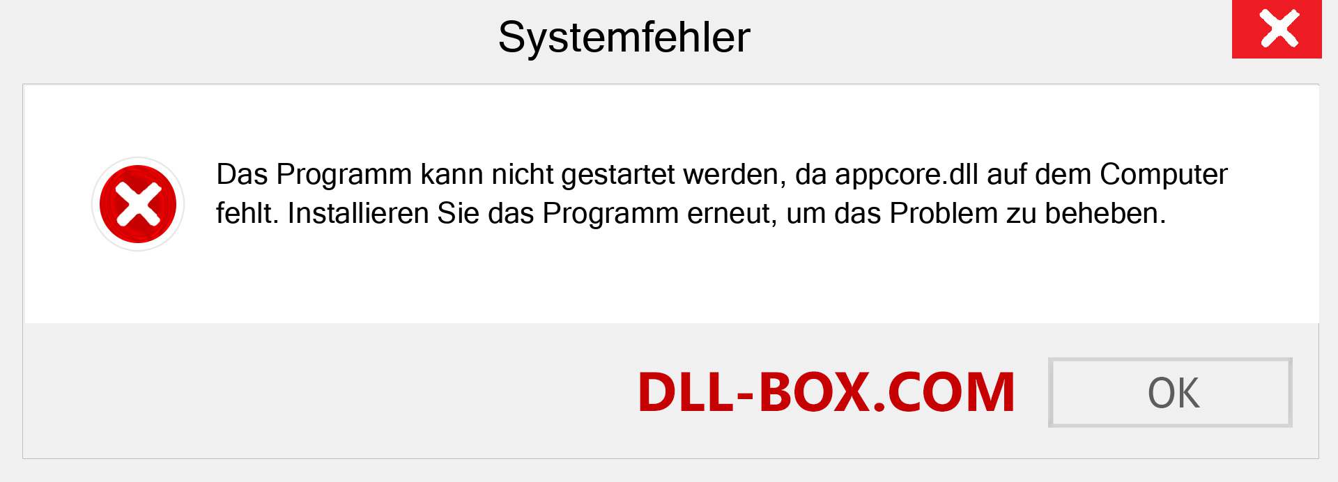 appcore.dll-Datei fehlt?. Download für Windows 7, 8, 10 - Fix appcore dll Missing Error unter Windows, Fotos, Bildern